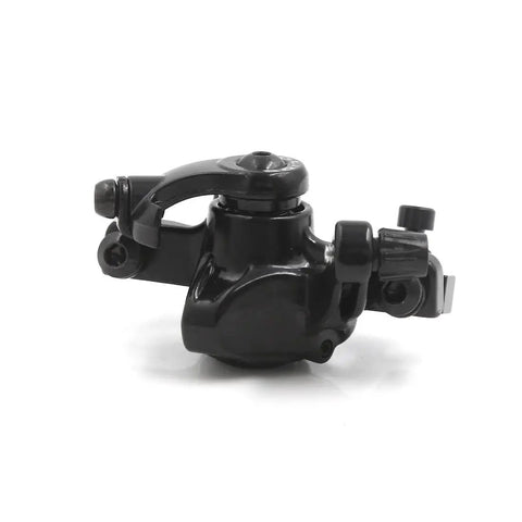 Heavy Duty Mechanical Disc Brake Two Piece Kit With Killer Stopping Power For Mountain And Road Bikes featuring sleek black caliper.