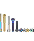 Premium Titanium Flange Bolts Torx Drive M10 X 60mm Motorcycle Hardware beefy fasteners in various colors and finishes.