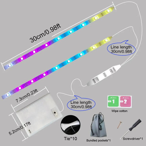 2 Strip LED Bike And Scooter Lights For Night Riding Waterproof Colorful Safety Lamp Kit With 30cm Strips Ties Screwdriver