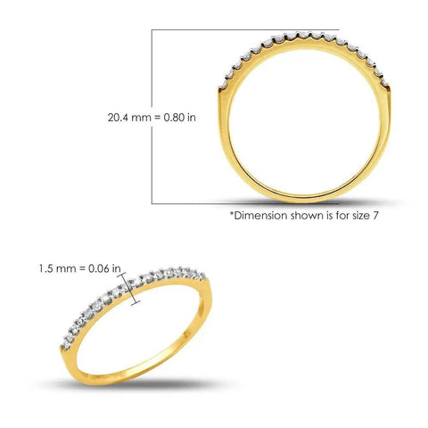 Real Deal 0.15 Ctw Genuine Round Cut Diamond Wedding Band Encased In Solid 14K Yellow Gold, size 7, 1.5mm width, displaying diamonds.