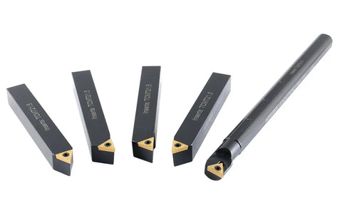Half Inch Mini Indexable Turning Tool And Boring Bar Set For Metalworking, Pro Grade Includes Four Turning Tools And One Boring Bar