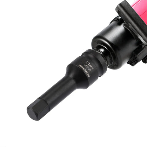 Heavy Duty Half Inch Drive Impact Hex Bit Set attached to impact wrench, Cr-Mo Steel, from 20-Piece Master Allen Socket Kit with SAE and Metric Sizes