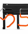 Heavy Duty Metal Wall Mount Tool Organizer Rack with dual orange hooks, black carbon steel build, for garage storage.