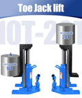 Heavy Duty Alloy Steel Hydraulic Toe Jack With Dual Point 20 Ton Top Lift And 10 Ton Edge Catch, showing capacities.