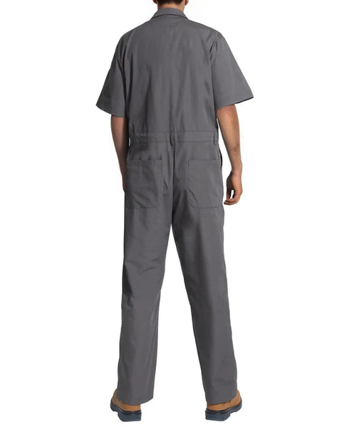 Men's Short Sleeve Coveralls Lightweight Breathable Mechanic Work Jumpsuit Summer Grind Threads Durable Cotton Polyester Twill Overalls back view