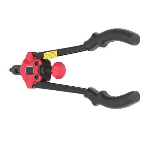 Heavy Duty Carbon Steel Nutsert Installer Tool Kit With Ergo Pump Handle, close-up of tool with black grips and red handle.