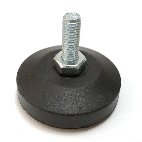Heavy Duty M8 Thread Leveling Feet Lock Down Your Home Gym Setup With Zero Wobbles Tough Floor Protectors For Exercise Bikes and Workout Gear Sweet Stable Ground On Rough Shop Floors - Close-up view of a leveling foot with a steel threaded rod.