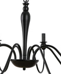 Close-up of rustic iron candelabra detailing on Dope Industrial Black Farmhouse Chandelier For Dining Room With 8 Lights.