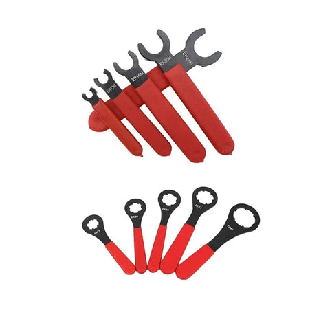 Premium ER Nut Collet Wrench Kit For ISO20 25 30 And ER8 11 16 20 25 32 40 Spindle Sets shown, featuring multiple sizes with red handles.