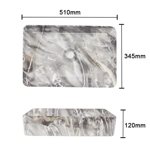 USZWBY Vessel Sinks Marble Pattern Modern Simple Wash Basin Table Bathroom Balcony Square Ceramic Bathroom Bowl Sink top view showing dimensions.