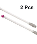 Two white ceramic-stem touch probe styluses, 100 mm long with pink ball tips
