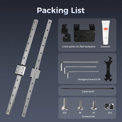 Ender 3 X Axis Linear Rail Kit With MGN12C Guide Rail 12.6 Inch Length Mount Bracket Sprite Pro Bracket Included Plug And Play Upgrade For Ender 3 Pro And Ender 3 V2 3D Printers packaging contents.