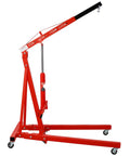 Killer Heavy Duty 2 Ton Folding Engine Hoist Cherry Picker Shop Crane Lift Built Tough On Red Steel with hydraulic lift and swivel wheels.