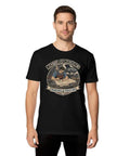 Rad Vintage Engineer T-Shirt With Blueprint Garage Design For Real Mechanics And Fabrication Geeks Who Love Drawing Sketches And Building Cool Stuff In The Shop Or At Home, black color, worn by a man.
