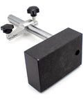Grade 00 Precision Granite Measuring Stand with 150x100x50mm base, 8mm holder, and 250mm support rod shown at angle