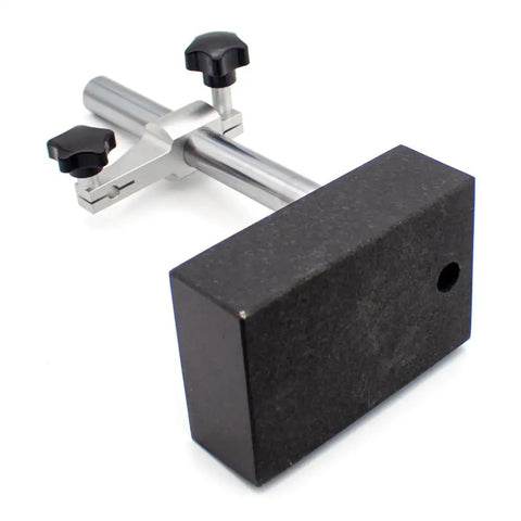 Grade 00 Precision Granite Measuring Stand with 150x100x50mm base, 8mm holder, and 250mm support rod shown at angle