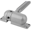 Close-up of Compact Mini Automatic Spring Door Closer Set in Gray Finish with Adjustable Stopper for Indoor and Outdoor Doors No Fuss Auto Close
