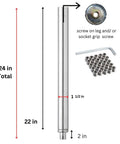 24 Inch Fully Stainless Steel Table Legs With Bullet Feet Set Of Four Heavy Duty Adjustable Leveling Feet Corrosion Resistant Support For Heavy Loads And High Traffic Areas diagram with measurements and components.