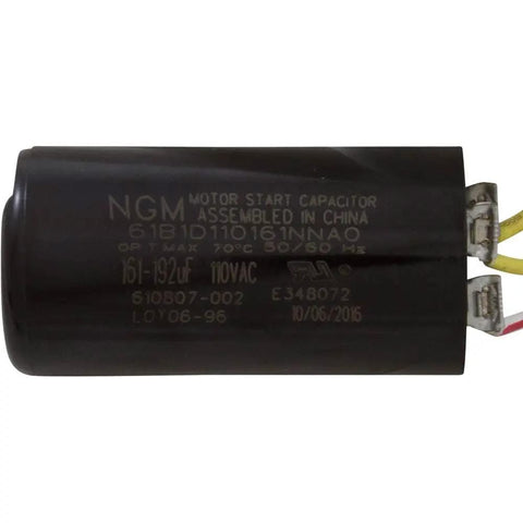 Close-up of motor start capacitor component for 1-1/2 Horsepower Up-Rated Round Flange Replacement Motor For Pumps