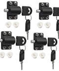 Rock Solid Heavy Duty Latch Kit, Lock Down Your Doors And Cabinets With Zero Hassle, four black aluminum bolt locks with keys and hardware.