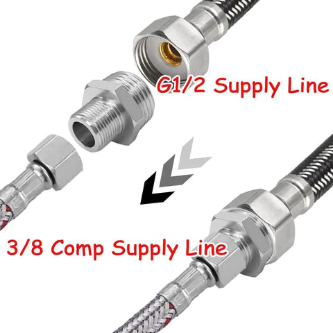 Three Pack Brass Nickel Plated Water Line Adapters One Half Inch Male To Three Eighths Inch Male Reducer Compression Fittings