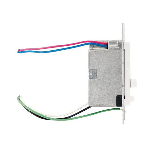 12V 60W LED Driver And Dimmer For Low Voltage Lighting, White Aluminum Housing, Dry Rated, Easy Install, DIY Friendly, Smooth Dimming, Sturdy Power Supply For LED Fixtures, side view with wires