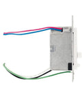 24V Tape Light Driver And Dimmer Power Supply White Best Bet For Direct Wire LED Tape In Wall Install In Standard Single Or Multi Gang Boxes Discreet White Housing Fits Junction Boxes For Under Cabinet And Cove Lighting, side view with wiring