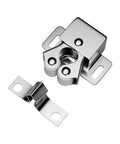 20 Pcs Metal Cabinet Latch For Wardrobe Door With Easy Install Spring Catch To Keep Kitchen Cupboards And Storage Units Locked Tight Secure And Stylishly, showing a shiny metal latch with a spring mechanism.