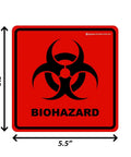 Heavy Duty Biohazard Stickers 5.5 X 5.5 Inch Labels Pack Of 10 No Nonsense Warning Decals on a red background.