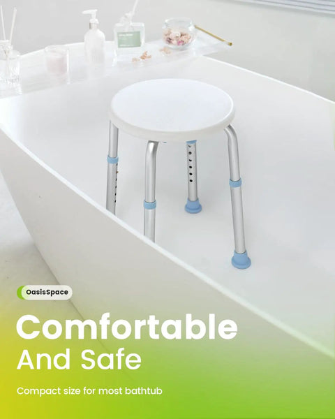 Shower Chair For Inside Tub With Adjustable Height Non Slip Bath Stool Bench With Anti Slip Rubber Tips in white bathtub.