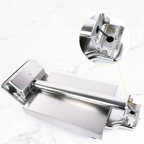 Built Tough Folding Platform Scale With Sharp Digital Readout And Plug In Rechargeable Base For Heavy Lifting At The Warehouse Or Managing Bustling Shipping Depots Up To Eight Hundred Eighty Pounds close-up view showing stainless steel deck and connector detail.