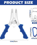 Eight Piece Miter Spring Clamps Set With Spring Loaded Pliers And Carabiner Adjustable From 0 To 2 Inches with size measurements