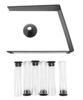 Glass Coffee Bean Storage Tubes Set Of Six With One Way Degassing Valve And Magnetic Stand And Single Dose Espresso Dosing Vials includes six clear vials and a funnel.