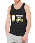 Rock This Killer Fit With Our Hella Comfy Mens Cotton Tank Top Featuring The Dope Mechanic Graphic That Says Blood Type Is Diesel.