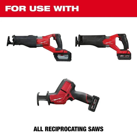 Three reciprocating saws designed for use with Hardcore Demolition Reciprocating Saw Blades One Hundred Pack Seven Teeth Per Inch.