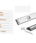 14 inch Full Extension Drawer Slides With Steel Track for cabinets, 100 lb load, dimensions with screws shown