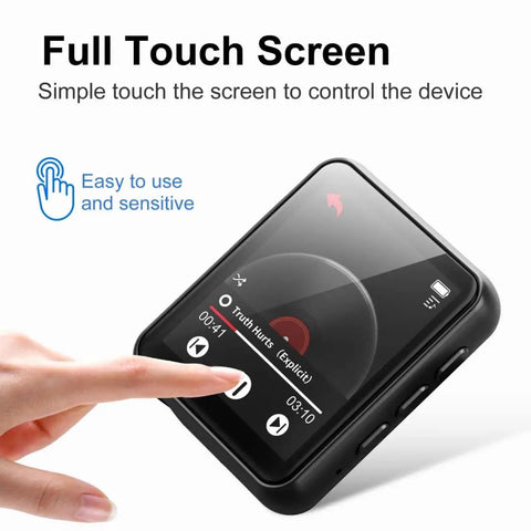 64GB MP3 Player With Bluetooth 5.3 And 1.8 Inch Touch Screen showing music interface and touch control in use