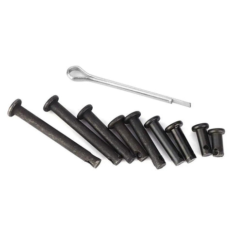 Go To Dowel Pin And Cotter Pin Fastener Kit with M5 size pins, 90 pcs, displayed with varying lengths for machinery use.