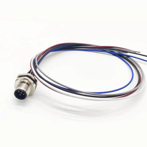 2 Pack M12 5 Pin A Coded Male Connector Cable IP67 Waterproof Back Mount Straight Unshielded Aviation Socket Electrical Cable Sensor Receptacle 125V 4A 0.5 Meter showing cable and connector.
