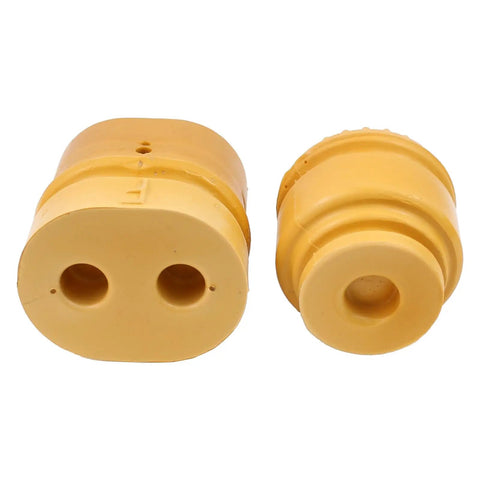 Front and rear suspension bumper stops for Ford F-250 F-350 Super Duty 2008-2011 replacement kit, shown in yellow color