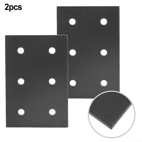 Heavy Duty Stainless Steel Flat Connecting Plates With 6 Holes For Table Chair Bed Shelf Frame Repair Black Heavy Hardware Fasteners, set of 2, showing side and edge details.