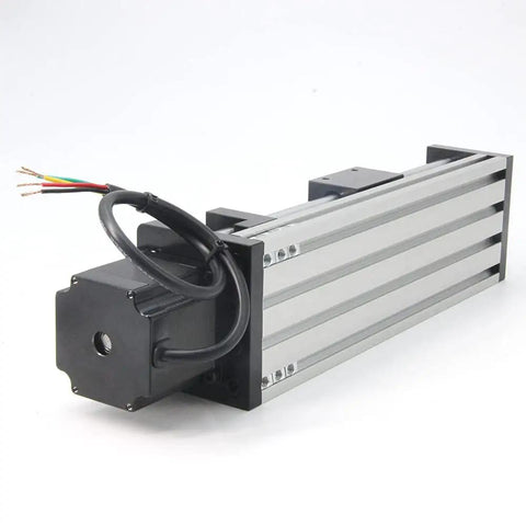 150mm Travel Dual Optical Axis Ballscrew SFU1605 Kit With NEMA23 Stepper Motor, angled view, aluminum linear stage