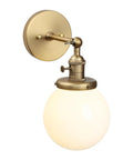 Hardwired Wall Sconce With White Globe Glass Brass Vanity Light For Bathroom Vintage Retro Vibe Wall Fixture With On Off Switch