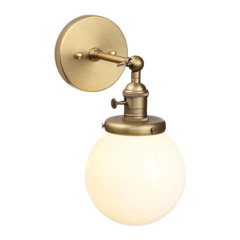 Hardwired Wall Sconce With White Globe Glass Brass Vanity Light For Bathroom Vintage Retro Vibe Wall Fixture With On Off Switch