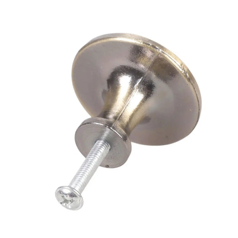 Round Single Hole Cabinet Door Handles and Knobs shown in aluminum for cupboards and wardrobes, retro European style classic design.