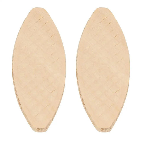 100 Piece Solid Wood Joining Biscuits Set For Woodworking Projects, Pro Grade, Two beech wood biscuits close-up view