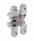 Front view of 180 Degree Zinc Alloy Hidden Folding Door Hinges For Cabinets And Sliding Doors, stainless steel construction.