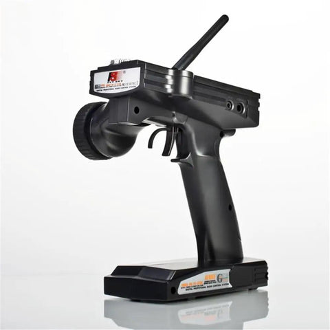 Side view of GT3B Style 2.4GHz RC Transmitter for cars and boats, featuring ergonomic grip and antenna.
