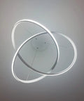 Dimmable LED Pendant Light With Irregular Ring Design, Remote Control, White Finish, Modern Sleek Chandelier From Below