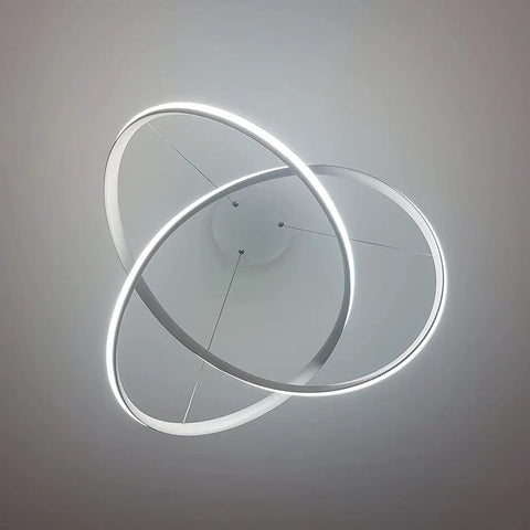 Dimmable LED Pendant Light With Irregular Ring Design, Remote Control, White Finish, Modern Sleek Chandelier From Below